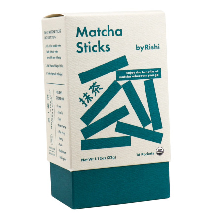 Front of Rishi Tea & Botanicals Organic Matcha Sticks, 16 Packets