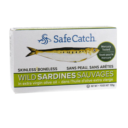 Front of Safe Catch Skinless & Boneless Wild Sardines in Extra Virgin Olive Oil, 125g
