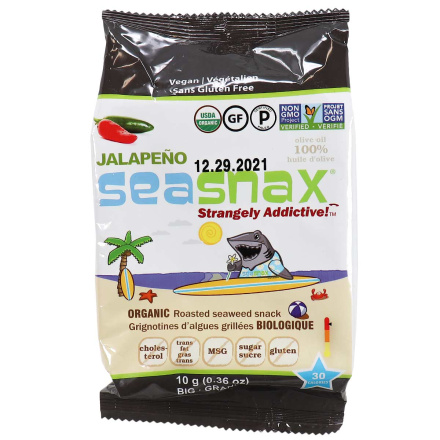 Front of SeaSnax Jalapeno Big Organic Roasted Seaweed Snack, 10g