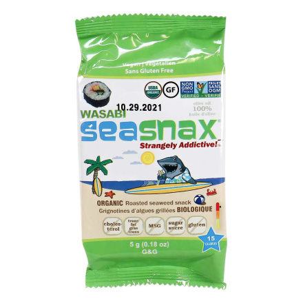 Front of SeaSnax Wasabi Organic Roasted Seaweed Snack, 5g