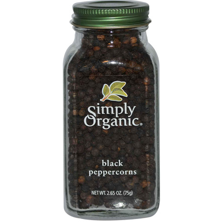 Simply Organic Black Whole Peppercorns, 75g