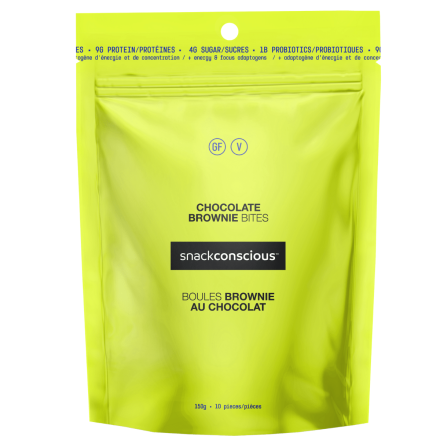 Front of Snackconscious Chocolate Brownie bites, 150g