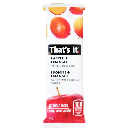 Front of That’s It. No Sugar Added Fruit Bar Apple Mango, 1 Bar
