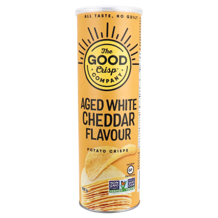 Front of The Good Crisp Company Aged White Cheddar Flavour Potato Crisps, 160g