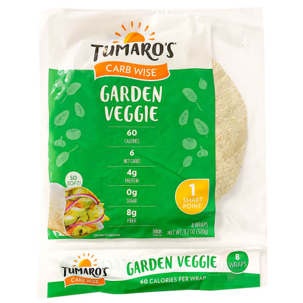 Front of Tumaro’s Carb Wise Garden Veggie Wrap, 8 Wraps