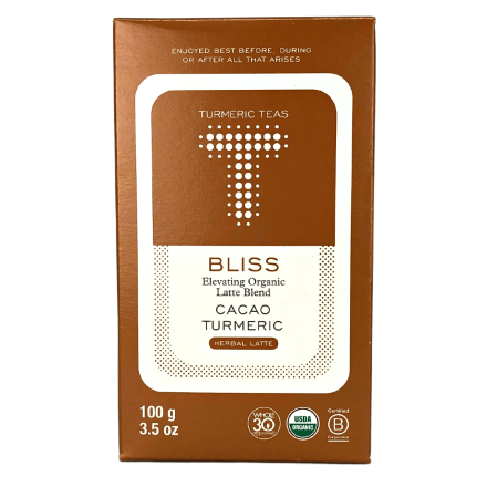 Front of Turmeric Teas Bliss Latte Blend Cacao Turmeric