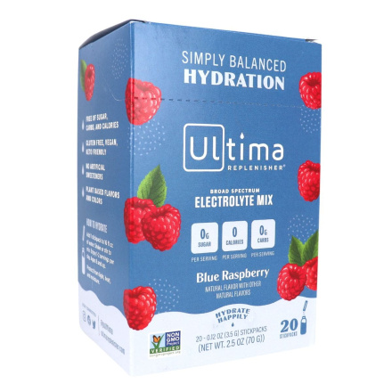 Front of Ultima Replenisher Electrolyte Drink Mix Blue Raspberry