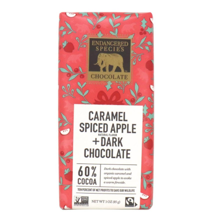 Front of Endangered Species 60% Dark Chocolate + Spiced Caramel Apple, 85g