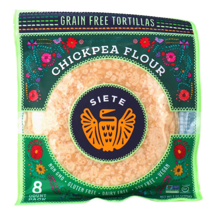 Front of Siete Grain Free Chickpea Flour Tortilla