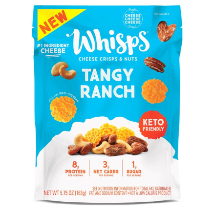 Front of Whisps' Cheese Crisps & Nuts Snack Mix Tangy Ranch