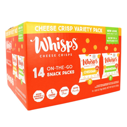 Front of Whisps Snack Pack, Parmesan & Cheddar, 14 bags