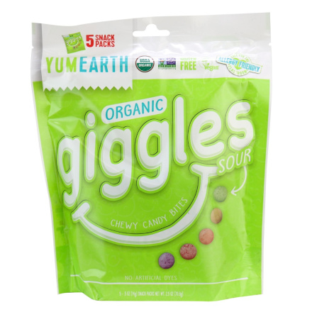 YumEarth Organic Giggles Chewy Candy Bites Sour, 5 packs