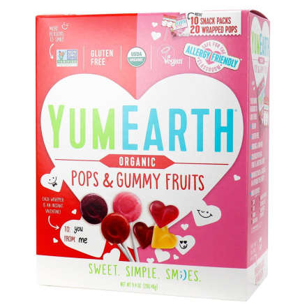 Front of YumEarth Organic Valentine’s Variety Pack Pops & Gummy Fruits, 266.48g