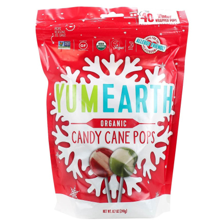 Front of YumEarth Organic Candy Cane Pops, 40 Wrapped Pops