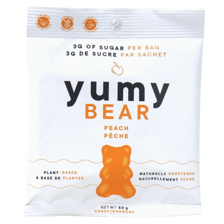 Front of Yumy Bear Plant-Based Low-Sugar Gummies Peach