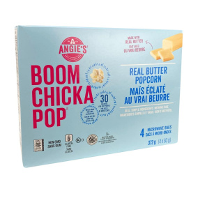 Front of Angie's BOOMCHICKAPOP Microwave Popcorn Real Butter, 4 bags 