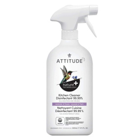 Front of ATTITUDE Kitchen Cleaner Disinfectant 99.99% Thyme & Lavender, 800 mL