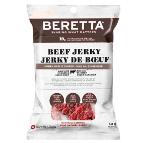 Front of Beretta Beef Jerky Honey Garlic Ginger, 50g
