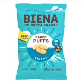 Front Of Biena Chickpea Snacks Keto Puffs Sea Salt, 91g
