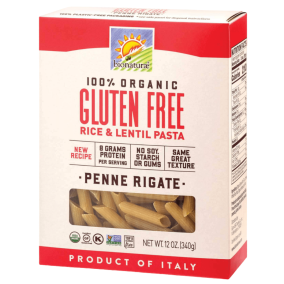 Front of Bionaturae 100% Organic Gluten Free Rice & Lentil Pasta Penne Rigate, 340g