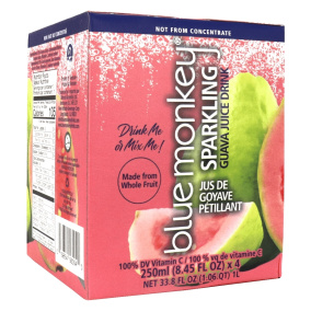 Front of Blue Monkey No Added Sugar Sparkling Juice Guava