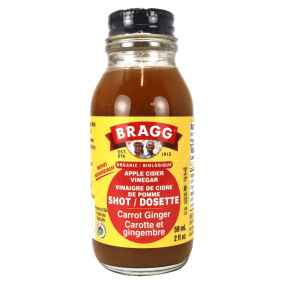 Front of Bragg Organic Apple Cider Vinegar Prebiotic Shot Carrot Ginger