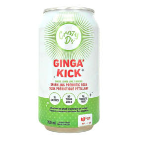 Front of Crazy D's Ginga' Kick Sparkling Prebiotic Soda