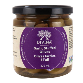 Front of Divina Garlic Stuffed Olives, 375mL
