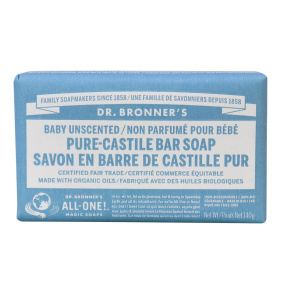 Dr. Bronner's Organic Unscented Baby Mild Pure Castile Bar Soap, 140g