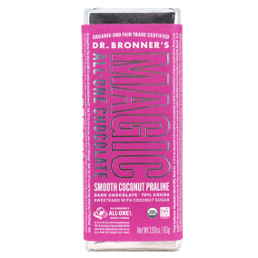 Front of Dr. Bronner’s Fair Trade Magic All-One Chocolate Smooth Coconut Praline, 83g