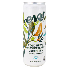 Front of Evy Tea Cold Brew Unsweetened Green Tea Focus, 354mL