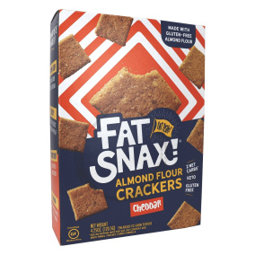 Front of Fat Snax Almond Flour Crackers Cheddar