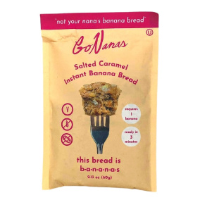 Front of Go Nanas Vegan Instant Banana Bread Mix Salted Caramel