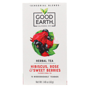 Front of Good Earth Sensorial Blends Flavoured Herbal Tea Hibiscus, Rose & Sweet Berries, 15 Bags