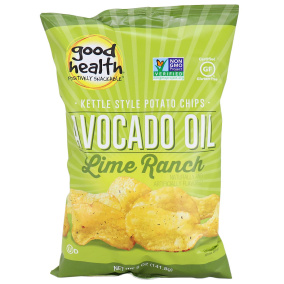 Front of Good Health Avocado Oil Lime Ranch Kettle Style Potato Chips, 141g