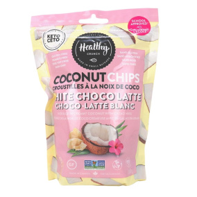 Front of Healthy Crunch Keto Coconut Chips White Choco’latte, 100g