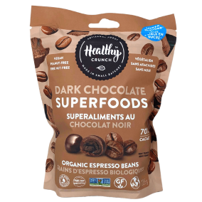 Front of Healthy Crunch Vegan Dark Chocolate Superfoods Espresso Bean