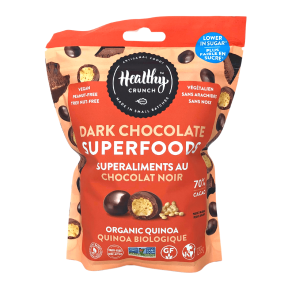 Front of Healthy Crunch Vegan Dark Chocolate Superfoods Quinoa