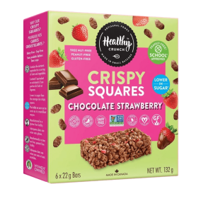 Front of Healthy Crunch Crispy Squares Strawberry Chocolate, 6 bars