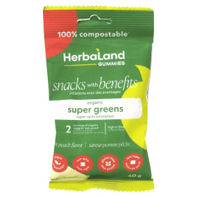 Front of Herbaland Low Sugar Vegan Gummies Snack Pack Super Greens