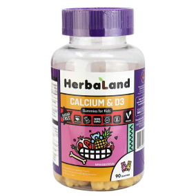 Front of Herbaland Sugar-Free Calcium & D3 Gummies for Kids, 90 Gummies