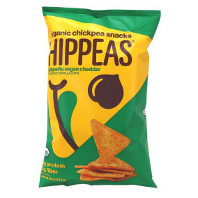 Front of Hippeas Organic Chickpea Tortilla Chips Jalapeno Vegan Cheddar, 142g