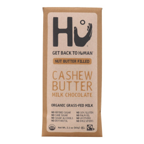 Front of Hu Kitchen Grass-Fed Milk Chocolate Bar Filled Cashew Butter
