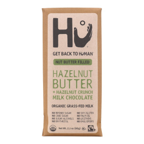 Front of Hu Kitchen Grass-Fed Milk Chocolate Nut Butter Filled Hazelnut Butter + Hazelnut Crunch