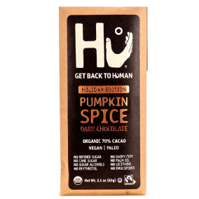 Front of Hu Kitchen Organic 70% Dark Chocolate Pumpkin Spice, 60g