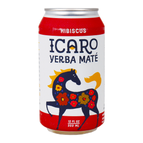 Front of Icaro Organic Sparkling Yerba Mate Hibiscus