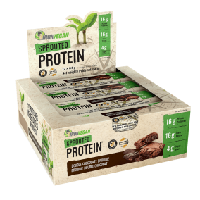 Front of Iron Vegan Sprouted Protein Bar Double Chocolate Brownie, 12 Bars