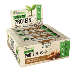 Front of Iron Vegan Sprouted Protein Bar Peanut Chocolate Chip, 12 Bars