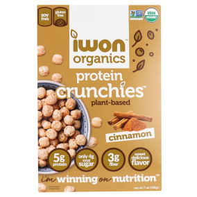 Front of Iwon Organics Plant-Based Protein Crunchies Cinnamon, 198g