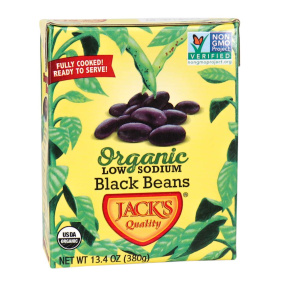 Front of Jack’s Quality Beans Organic Low Sodium Black Beans, 380g